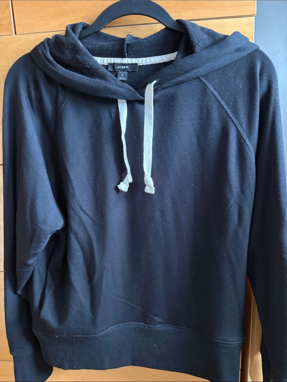 J. Crew Black Hoodie with Cream Drawstrings